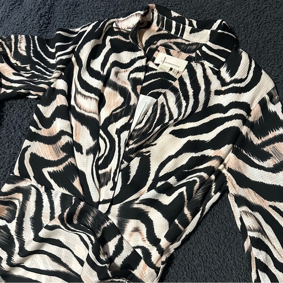 Anthropologie Black White Zebra Print Mini Dress Faux Wrap Balloon Sleeve - Picture 6 of 8